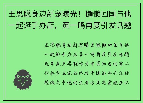 王思聪身边新宠曝光！懒懒回国与他一起逛手办店，黄一鸣再度引发话题