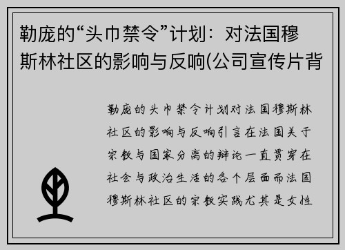 勒庞的“头巾禁令”计划：对法国穆斯林社区的影响与反响(公司宣传片背景音乐)