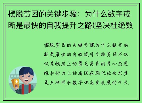 摆脱贫困的关键步骤：为什么数字戒断是最快的自我提升之路(坚决杜绝数字贫困)