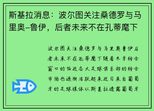 斯基拉消息：波尔图关注桑德罗与马里奥-鲁伊，后者未来不在孔蒂麾下