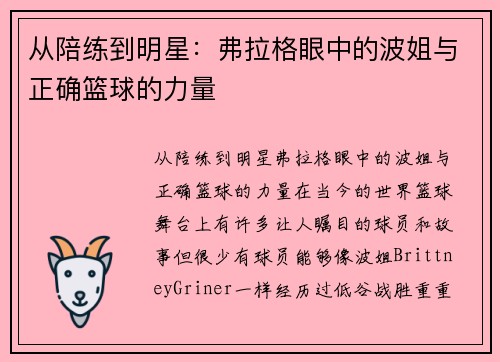 从陪练到明星：弗拉格眼中的波姐与正确篮球的力量